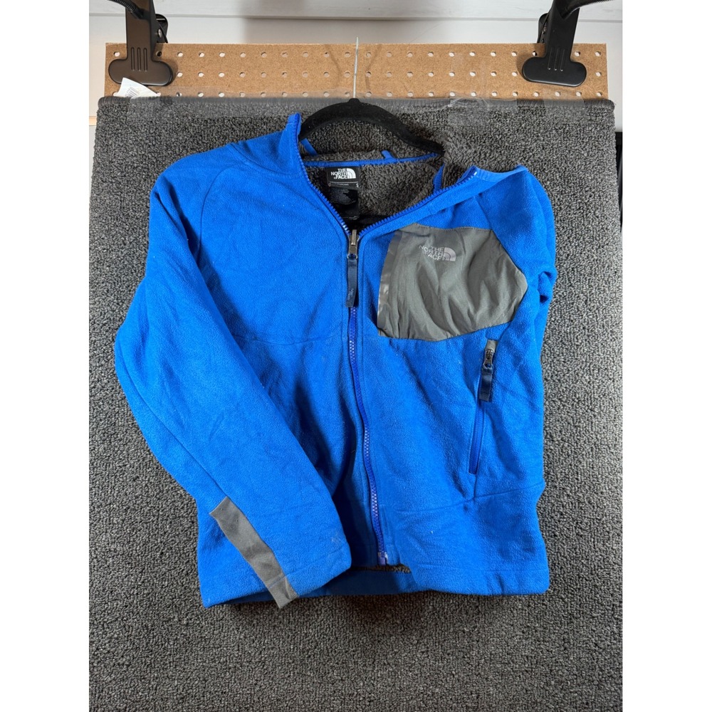 The North Face Fleece Jacket Boys Small 7/8 Blue Sherpa Lined Hooded Full Zip